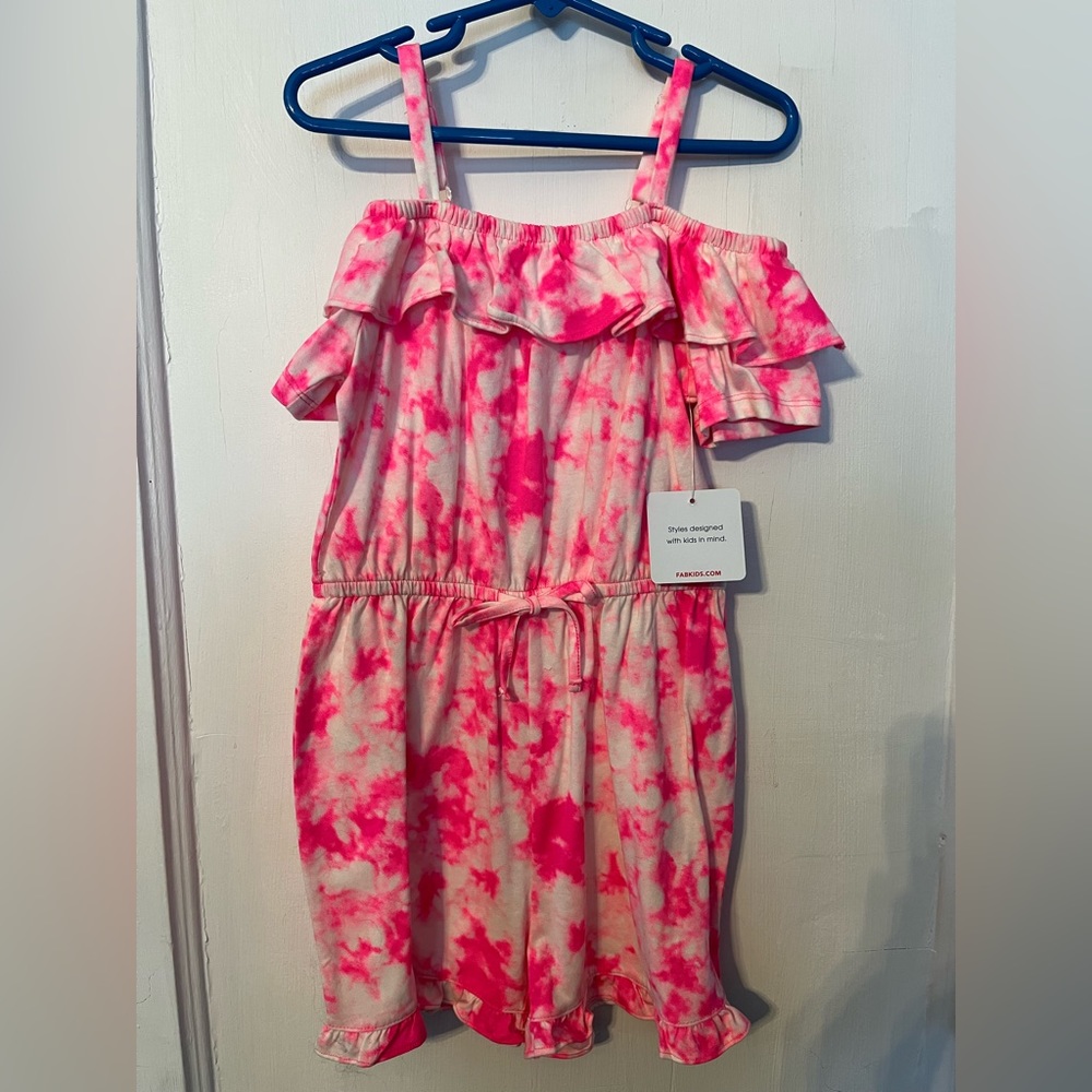 Fab Kids pink/white short romper-size 6/7-NWT